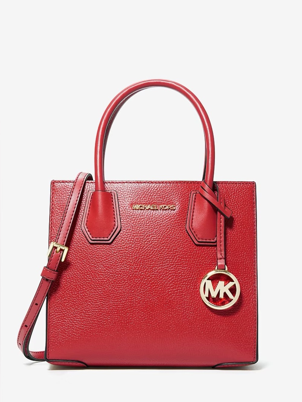 NWT Michael Kors Mercer Red Leather Satchel with Gold MK Charm